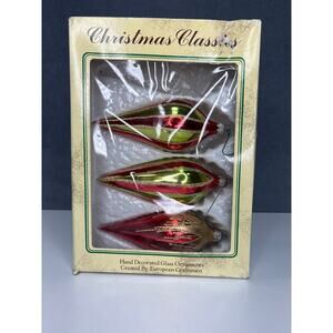 Vintage & Rare European Craftsman Hand Decorated Glass Ornaments In Box 3 of 4